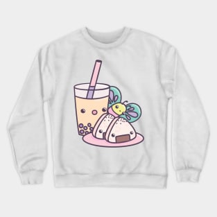 Bubble tea and onigiri snack time Crewneck Sweatshirt